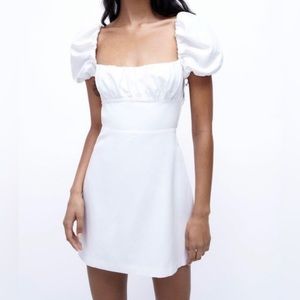 NWT Zara White Puff Sleeve Mini Dress